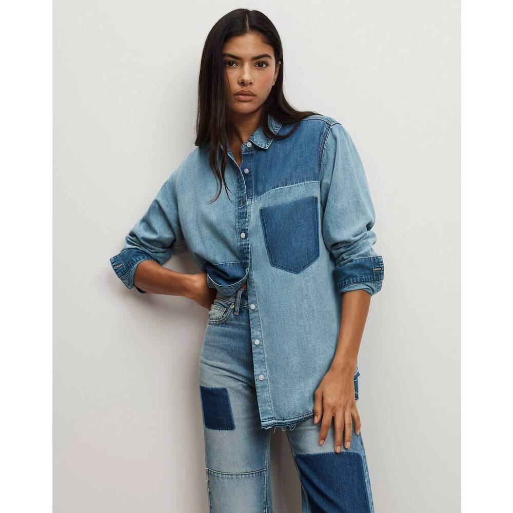NEW VERONICA BEARD dalma colorblock button down shirt in time travel